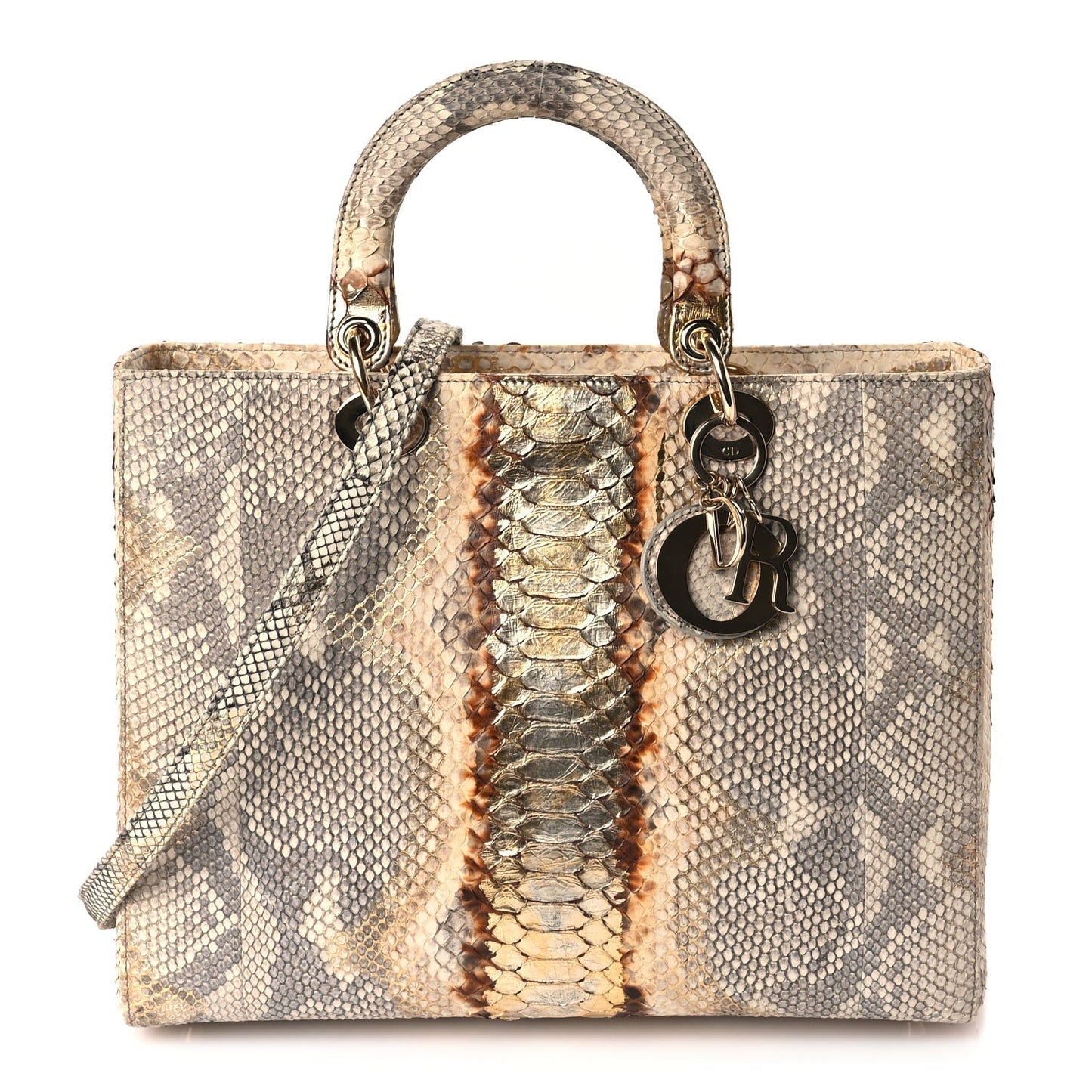 Dior Handbag Christian Snakeskin Lady Leather Beige Large Shoulder Bag