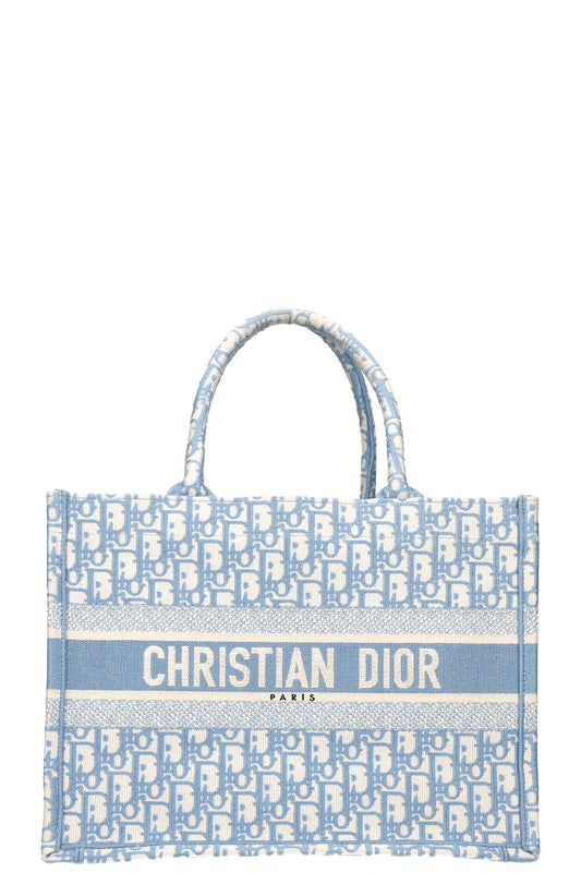 Dior Tote Bag Book Tote Oblique Embroidery Blue Medium Baby