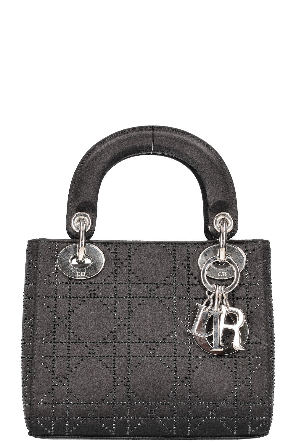 Dior Handbag Lady Bag Cannage Strass Satin Black Mini Mini Bag