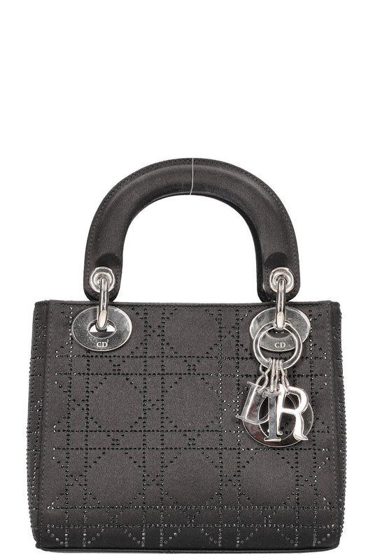Dior Handbag Lady Bag Cannage Strass Satin Black Mini Mini Bag
