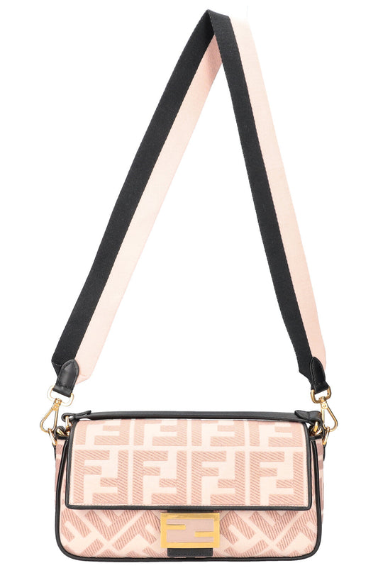 Fendi Baguette NM Zucca Canvas Pink Embroidered Shoulder Bag