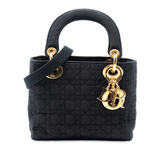 Dior Handbag Cannage Lady Satchel Nylon Black Mini Satchel Bag