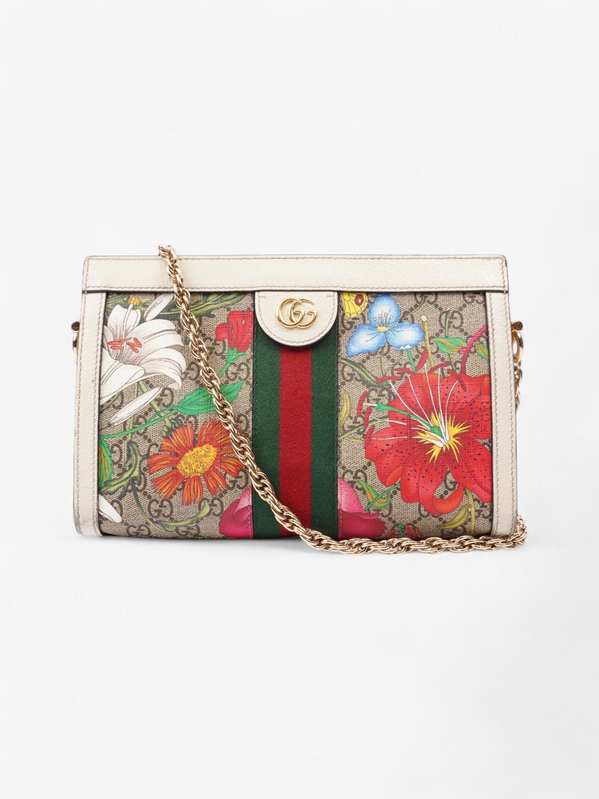 Gucci Ophidia Chain Flora Coated Crossbody Bag Canvas White