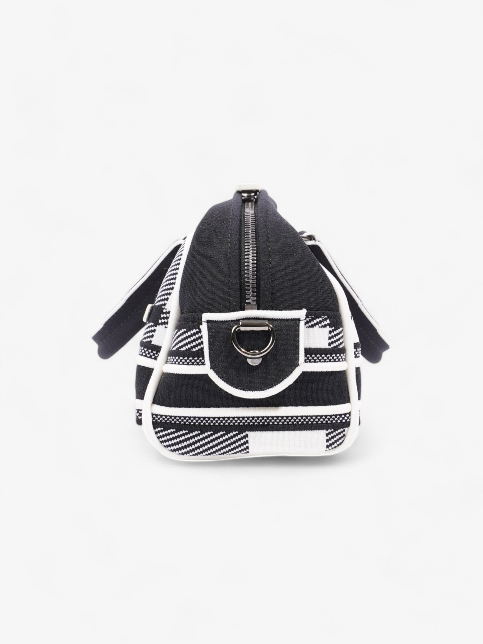 Dior Christian Vibe Bowling Bag Cloth Black White Zip Shoulder Bag