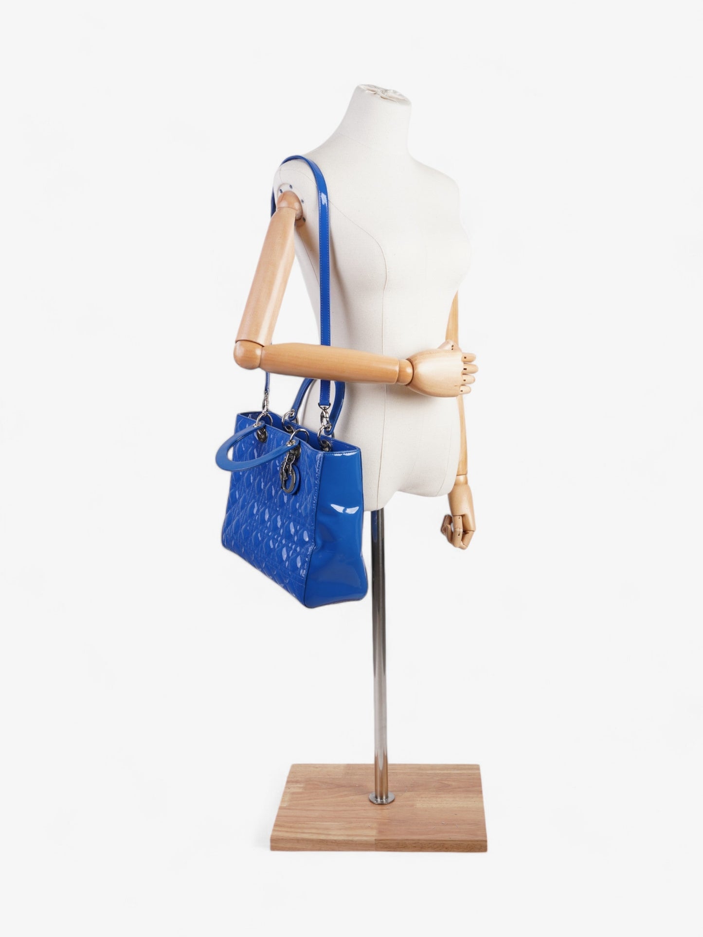 Dior Christian Lady Handbag Leather Patent Blue Travel Bag