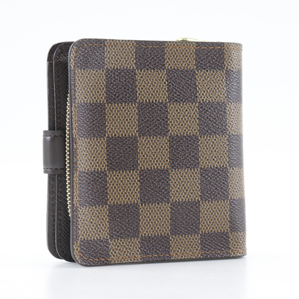 Louis Vuitton Bifold M61668 Damier Compact zip Canvas Brown Wallet Case