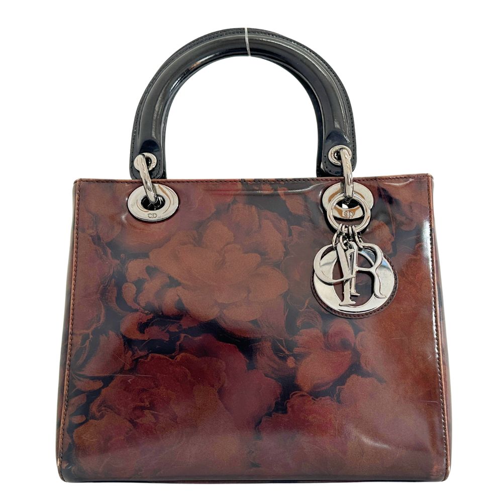 Dior Christian Handbag Ma Patent Lady Women Leather Brown Travel Bag