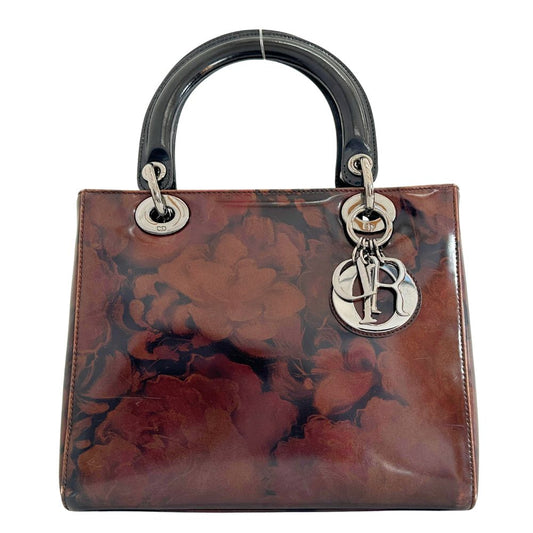 Dior Christian Handbag Ma Patent Lady Women Leather Brown Travel Bag