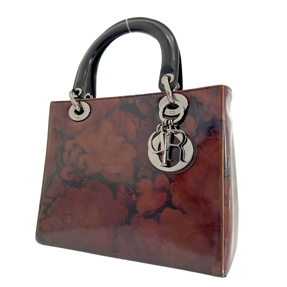 Dior Christian Handbag Ma Patent Lady Women Leather Brown Travel Bag