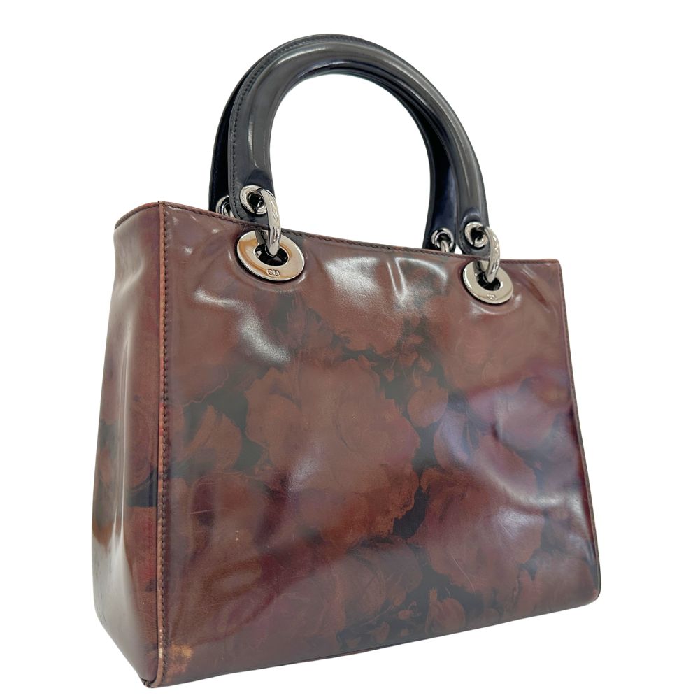 Dior Christian Handbag Ma Patent Lady Women Leather Brown Travel Bag
