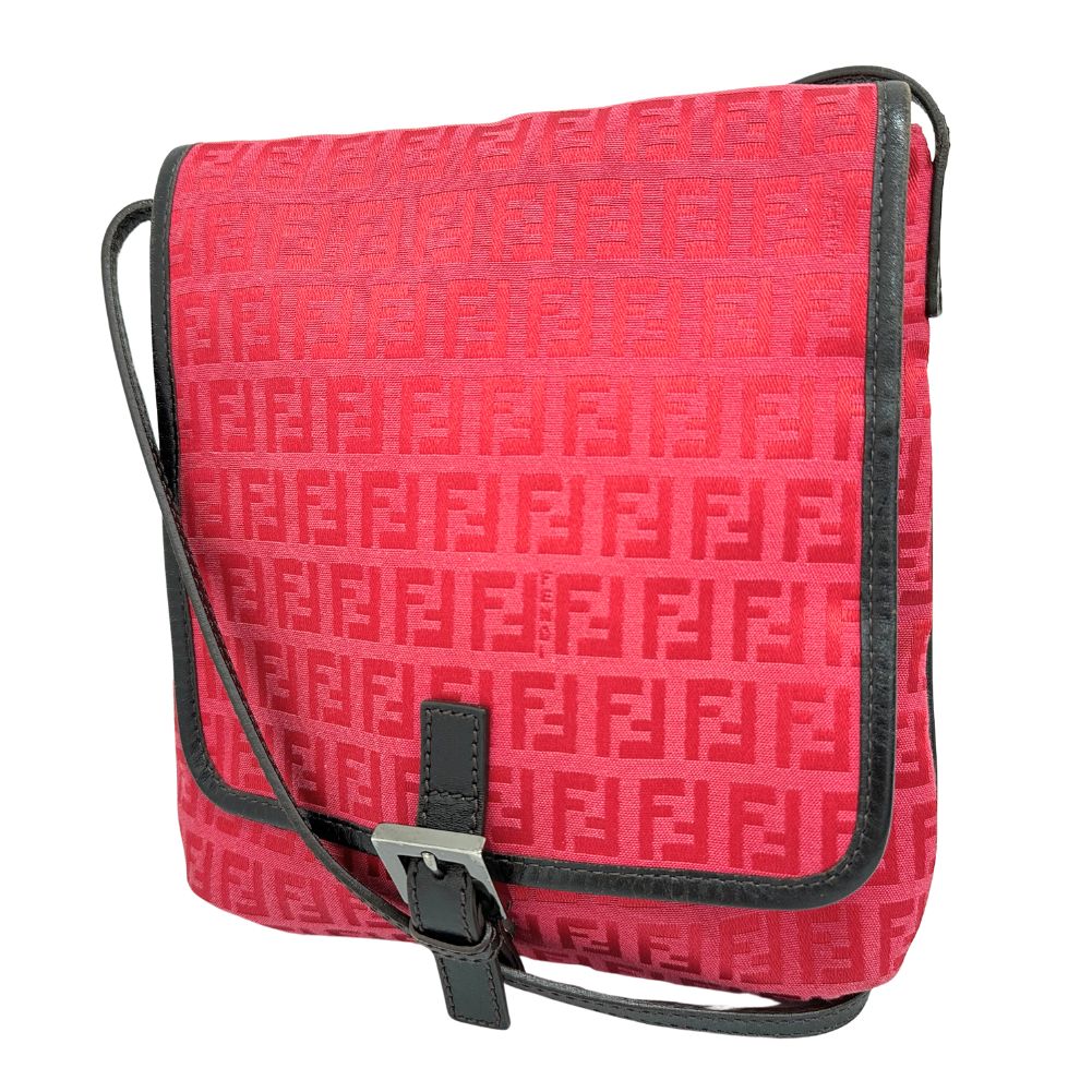 Fendi Shoulder Bag 8Bt052 Zucca Women Leather Canvas Red