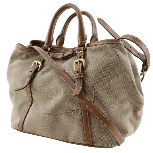 Prada Prada Logo Canvas Leather Handbag Bn1841 Travel Bag