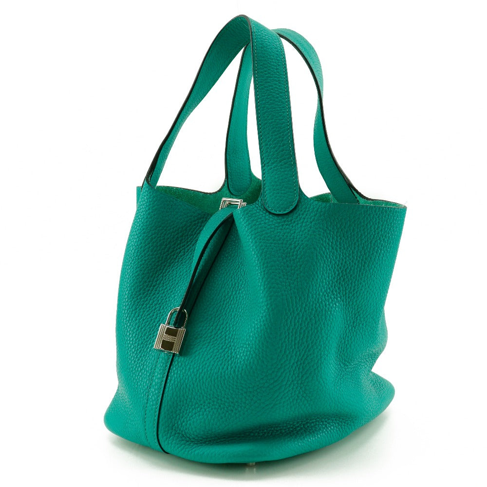 Hermes Handbag Taurillon Clemence Pico Lock Mm Women Green Tan Travel Bag