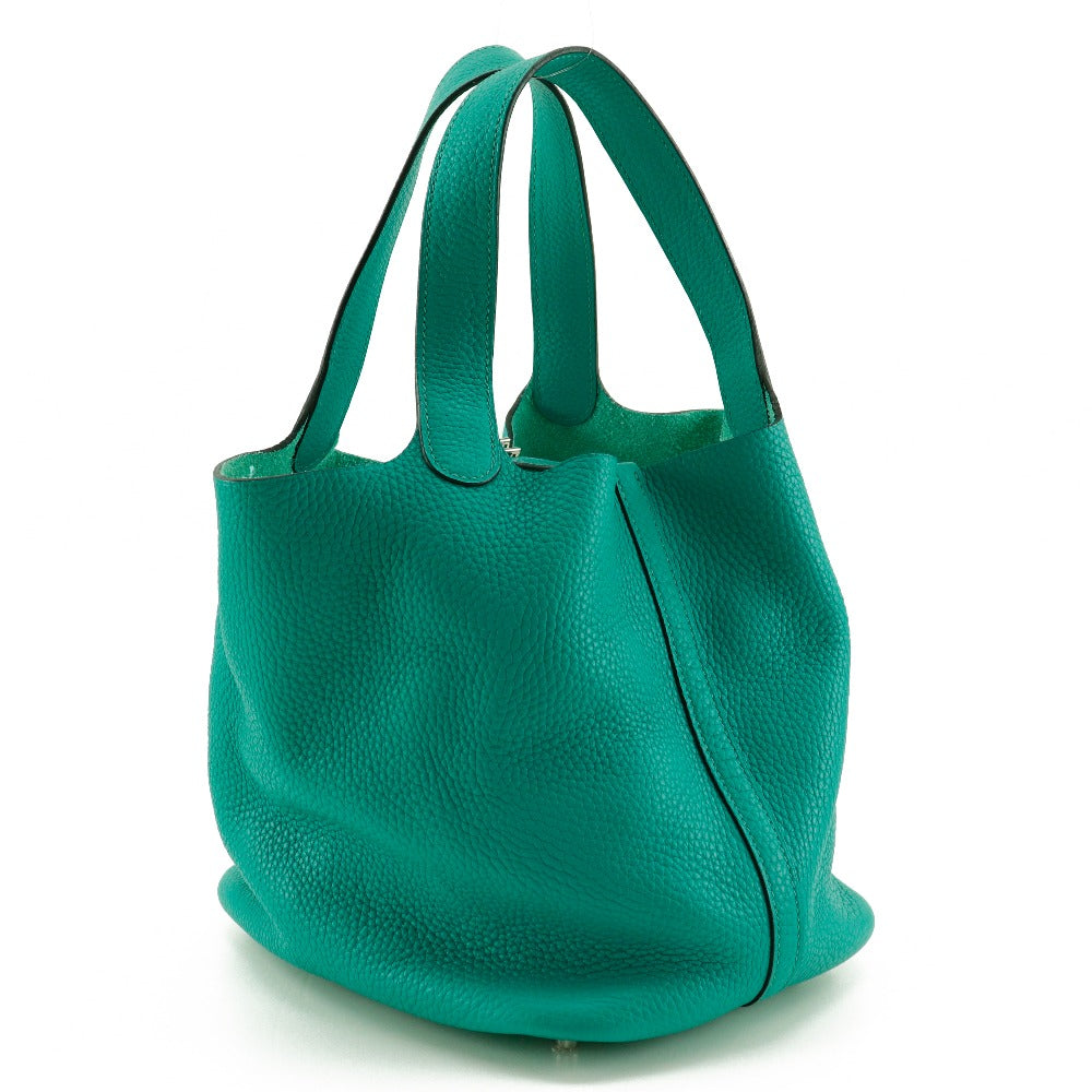 Hermes Handbag Taurillon Clemence Pico Lock Mm Women Green Tan Travel Bag
