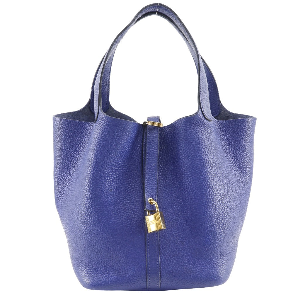 Hermes Handbag Taurillon Clemence Picotan Lock Women Metal Blue Gold Travel Bag