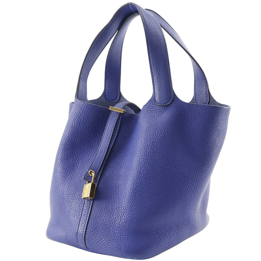 Hermes Handbag Taurillon Clemence Picotan Lock Women Metal Blue Gold Travel Bag