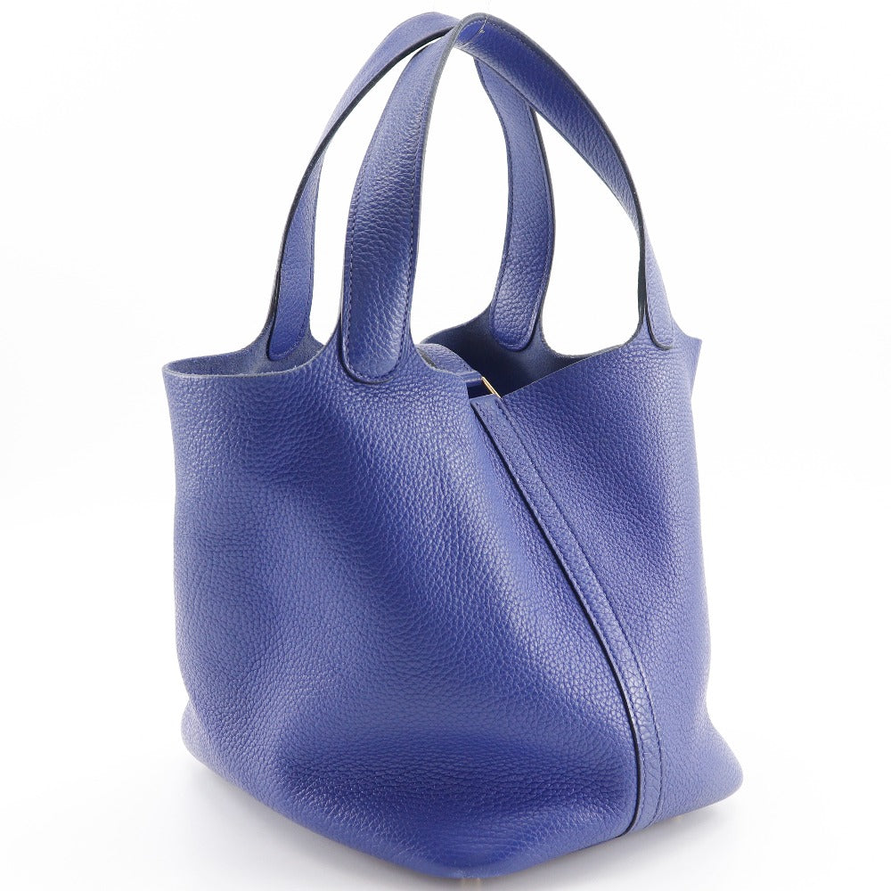 Hermes Handbag Taurillon Clemence Picotan Lock Women Metal Blue Gold Travel Bag
