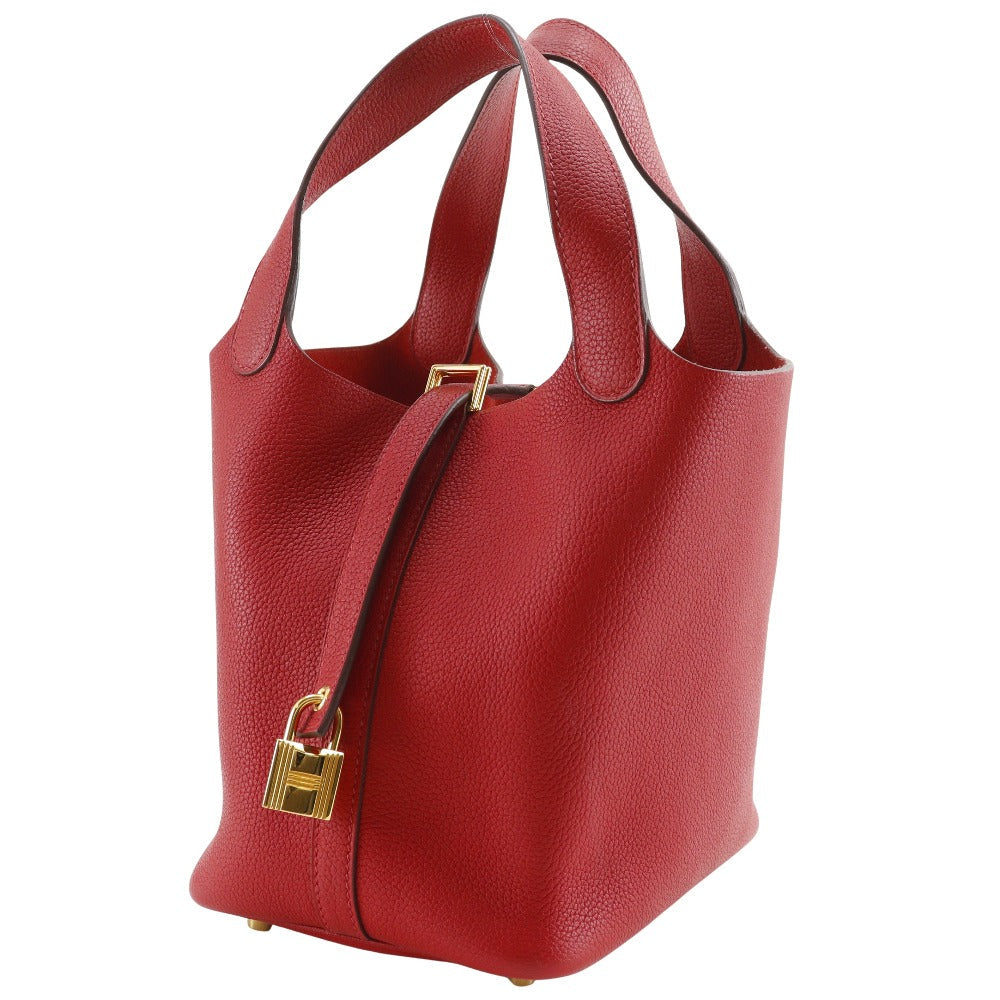 Hermes Handbag Taurillon Clemence Maurice Picotan Rock Pm Women Metal Red Gold Travel Bag