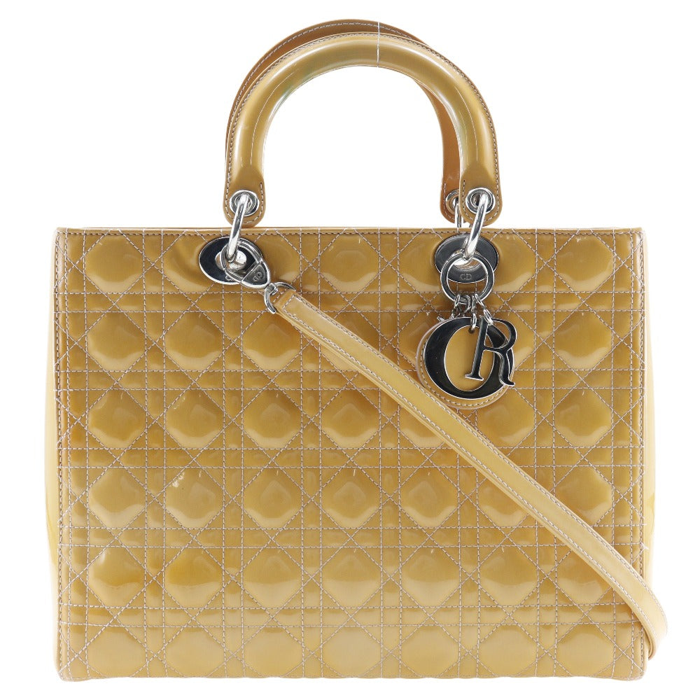 Dior Christian Handbag Bo Patent Orange Lady Women Leather Travel Bag
