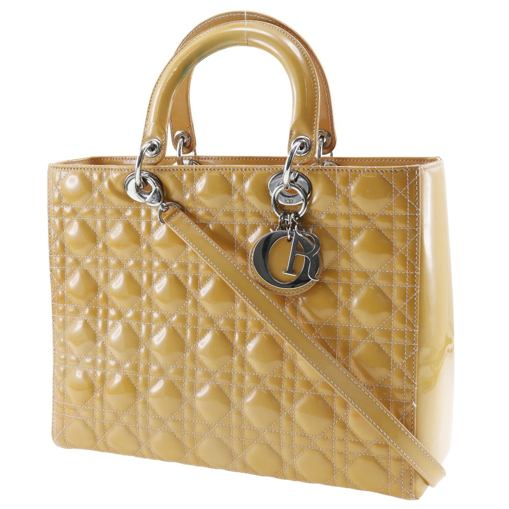 Dior Christian Handbag Bo Patent Orange Lady Women Leather Travel Bag