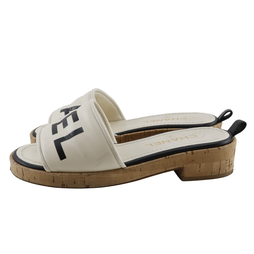 Chanel Mule Cork Two-tone color logo 36C Leather Shoes
