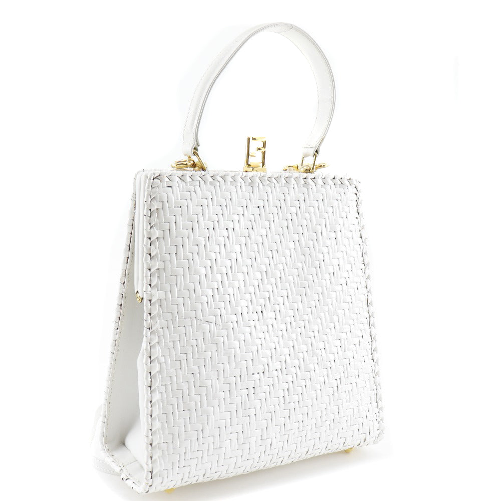Fendi Handbag 2Way Leather White Travel Bag