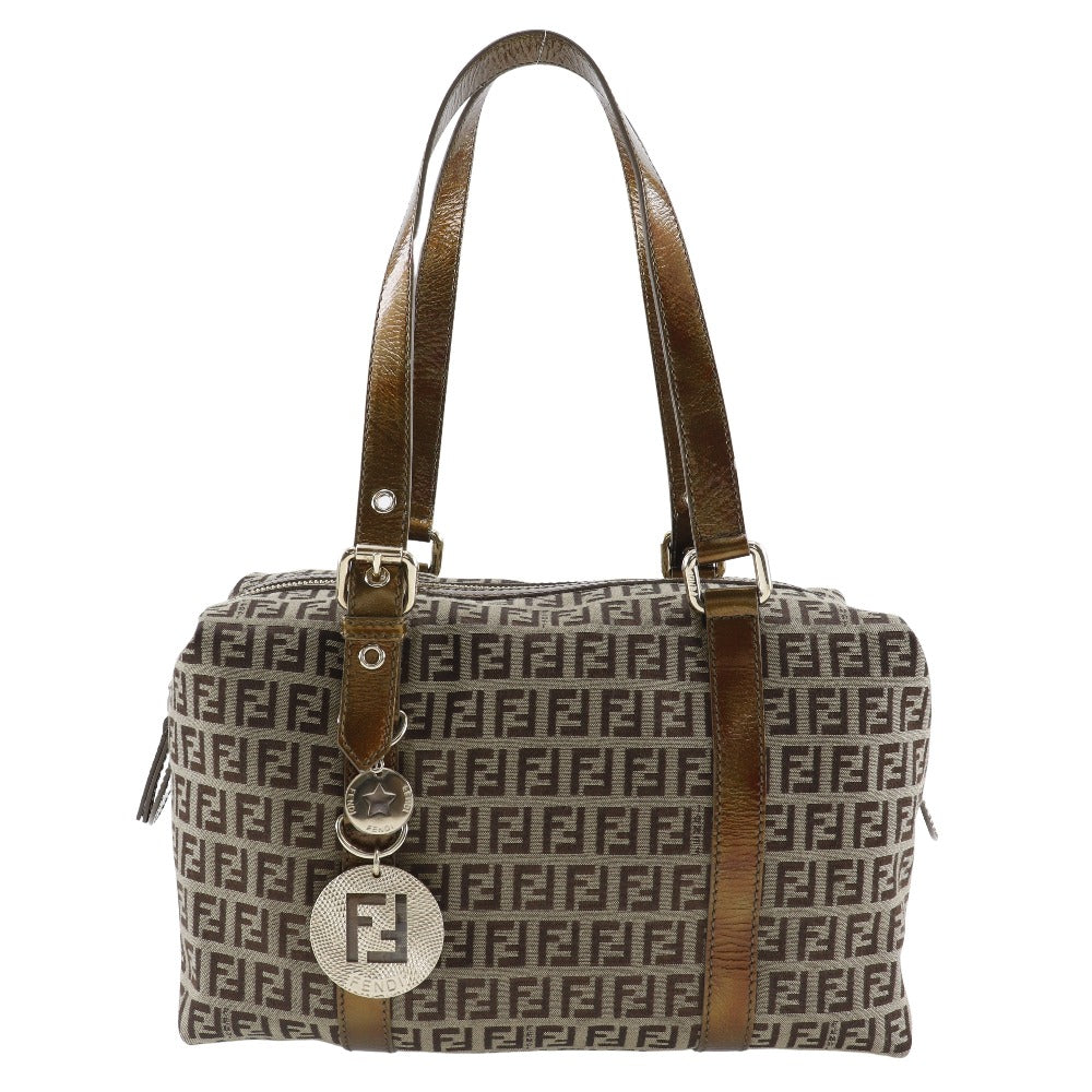 Fendi Shoulder Bag 8Bl106 Cnl Bronze Boston Zucca Women Canvas Nylon Mini