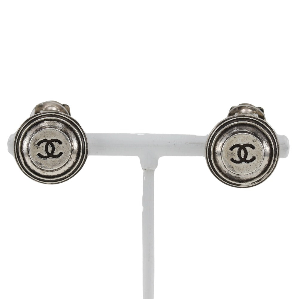 Chanel Coco Mark Metal Earrings Silver Jewelry