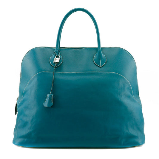 Hermes Boston Duffel Bag Sikkim Turquoise Bolide Relax Unisex Metal Silver Travel Bag
