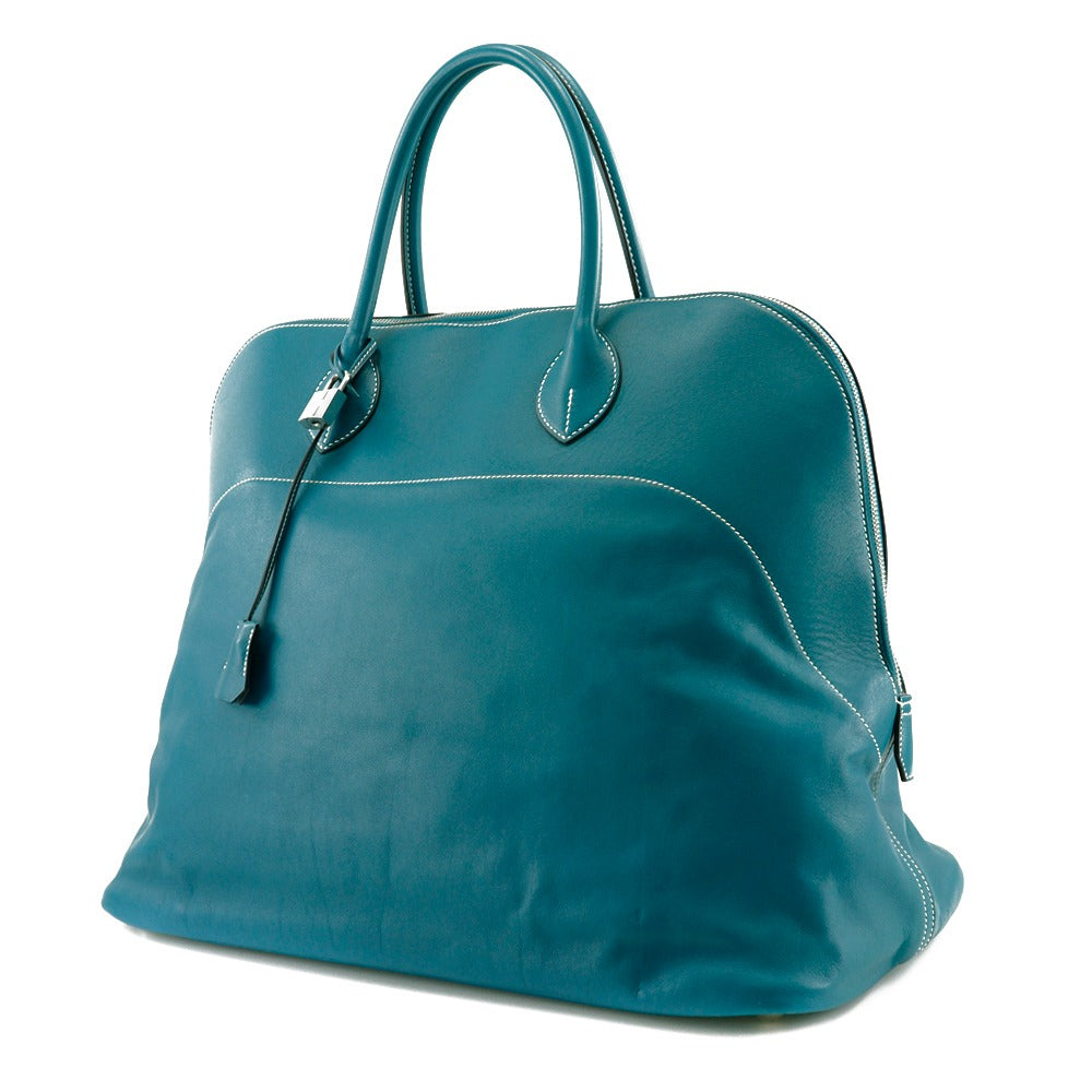 Hermes Boston Duffel Bag Sikkim Turquoise Bolide Relax Unisex Metal Silver Travel Bag