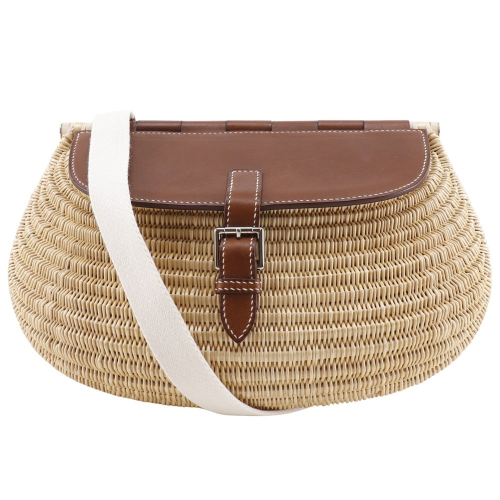 Hermes Shoulder Bag Willow Bag Fishing Leather Brown Basket