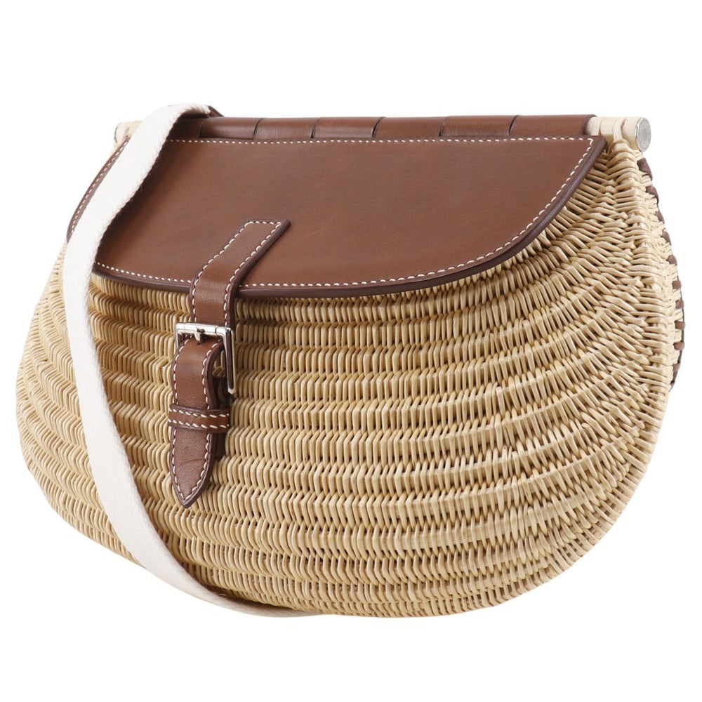 Shoulder Bag , Willow Basket Bag Fishing Leather Brown