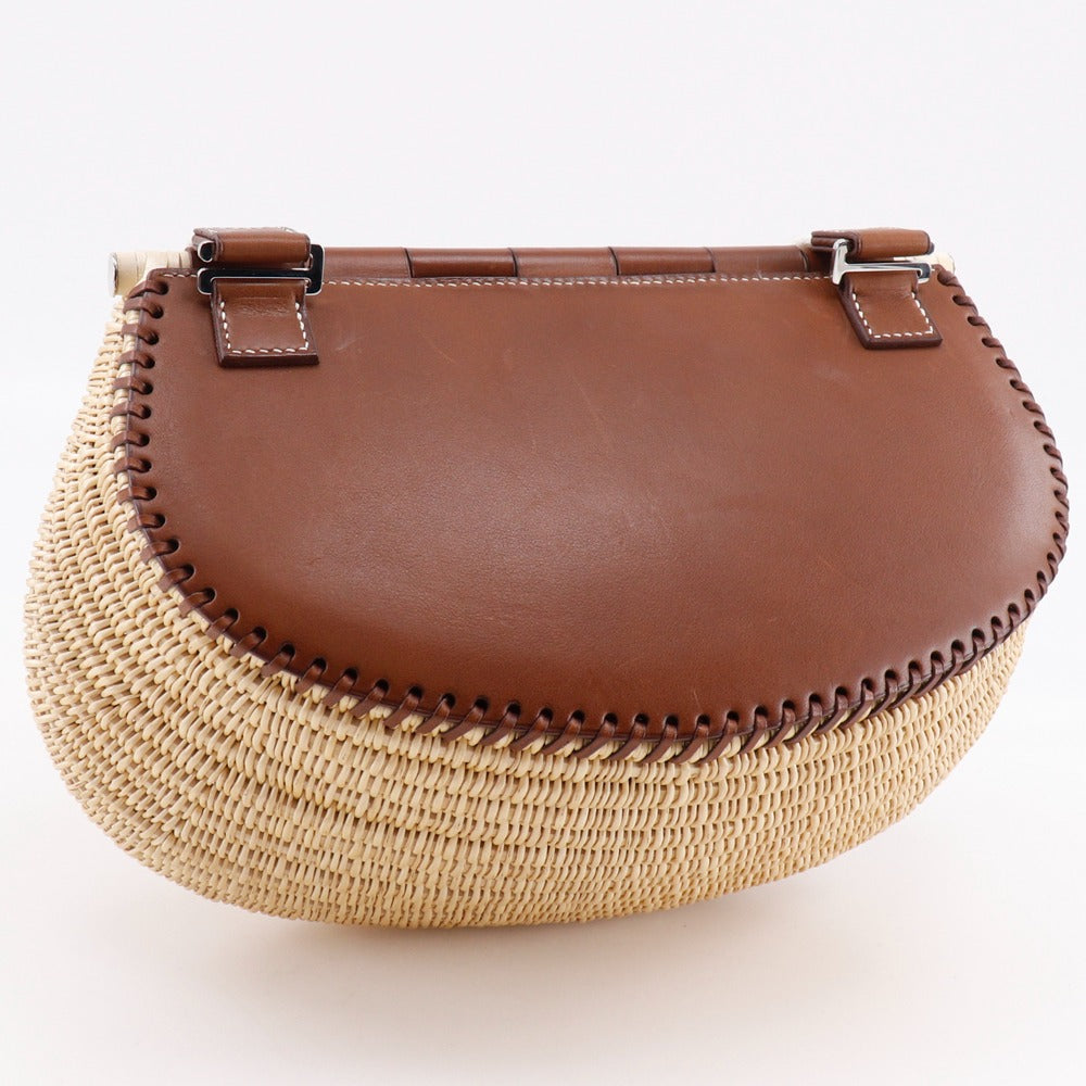 Hermes Shoulder Bag Willow Bag Fishing Leather Brown Basket