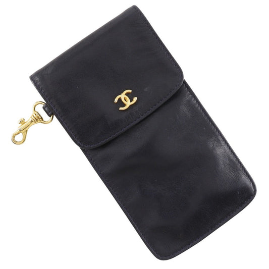 Chanel Pouch lambskin Glasses case COCO Mark Handbag Denim Black Jewelry