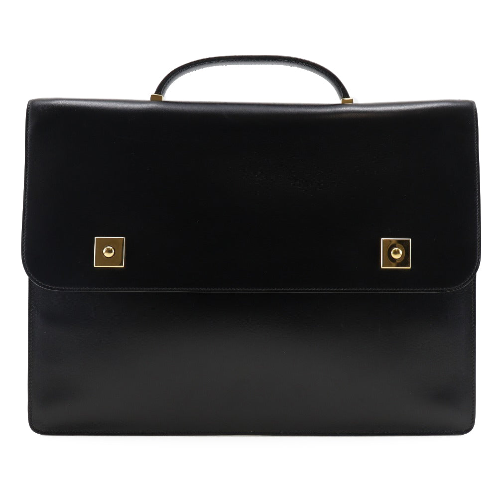 Hermes Business Bag Calfskin Briefcase Danube Mens Metal Black Gold Travel Bag