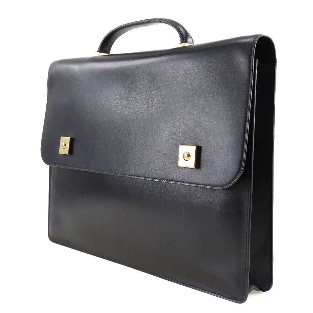Hermes Business Bag Calfskin Briefcase Danube Mens Metal Black Gold Travel Bag