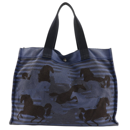 Hermes Tote Bag Chevault Women Unisex Canvas Black Blue