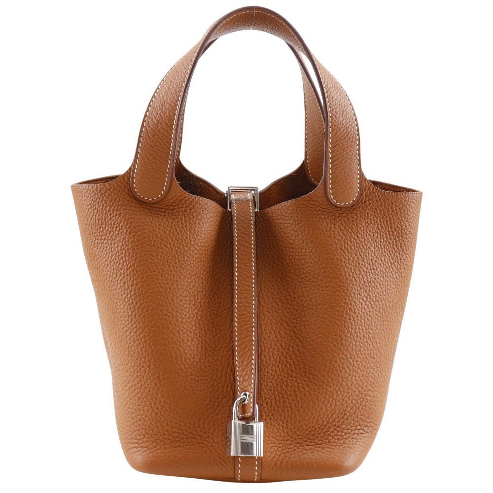 Taurillon Clemence Silvermetal Picotan Rock Pm Brown Travel Bag
