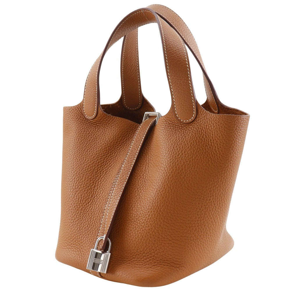 Taurillon Clemence Silvermetal Picotan Rock Pm Brown Travel Bag
