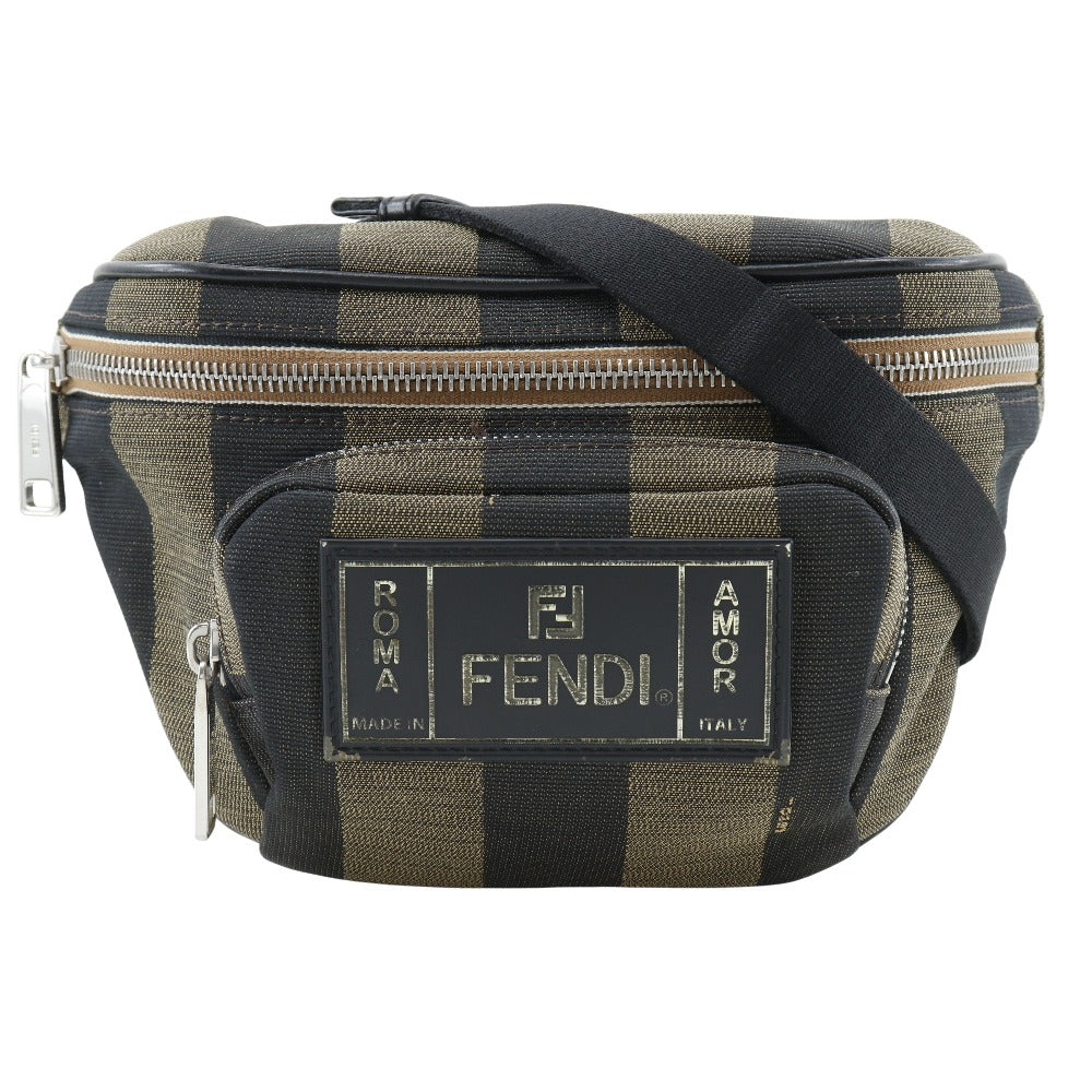 Fendi Waist Bag 7Va446 Sling Bag Pecan Stripe Unisex Canvas Nylon Brown Crossbody Bag