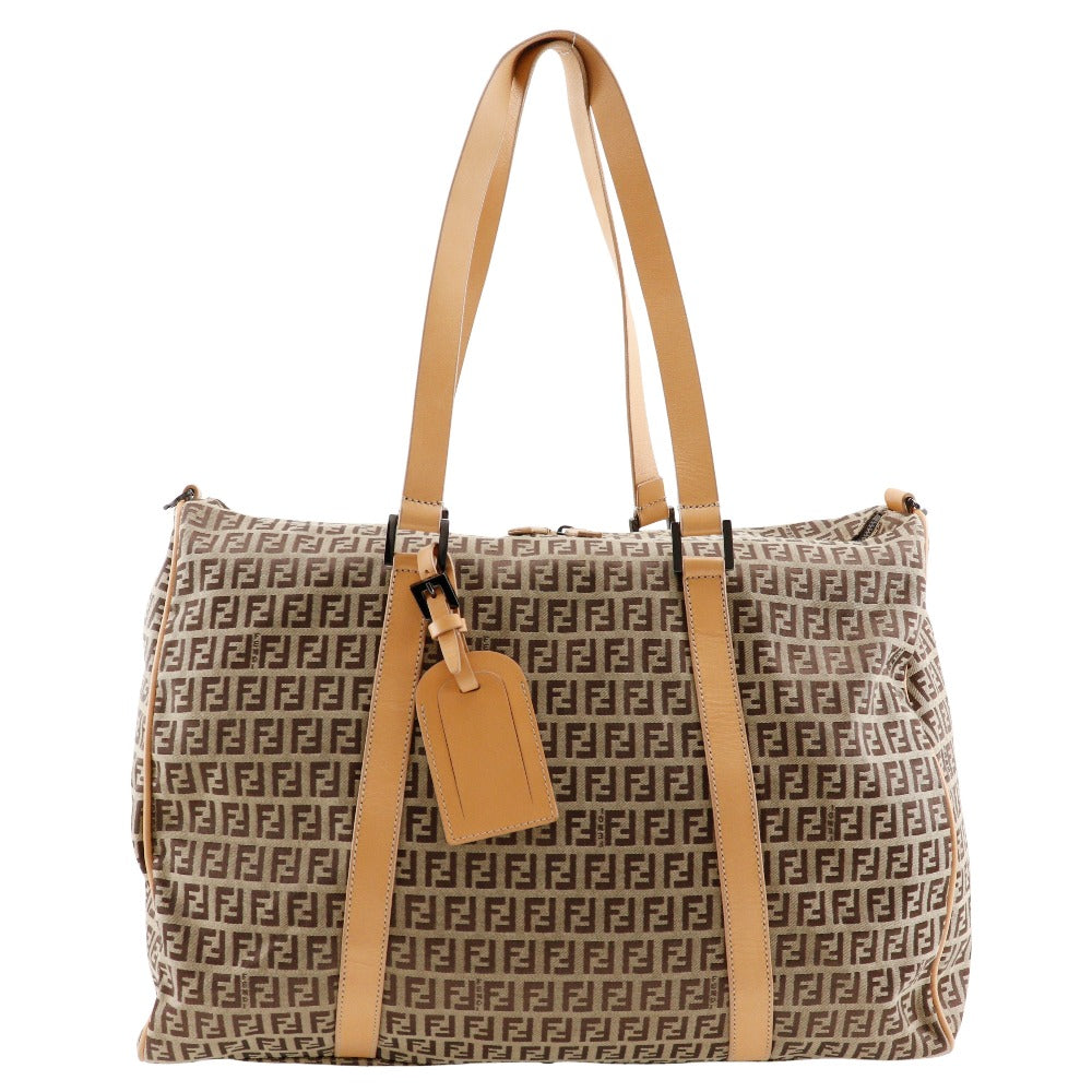Fendi Zucchino Boston Bag Leather Canvas Nylon Travel Bag