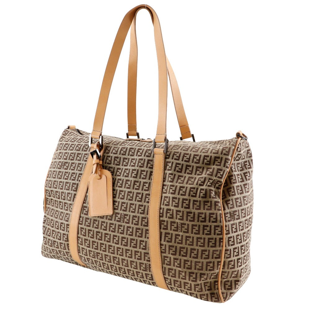 Fendi Zucchino Boston Bag Leather Canvas Nylon Travel Bag