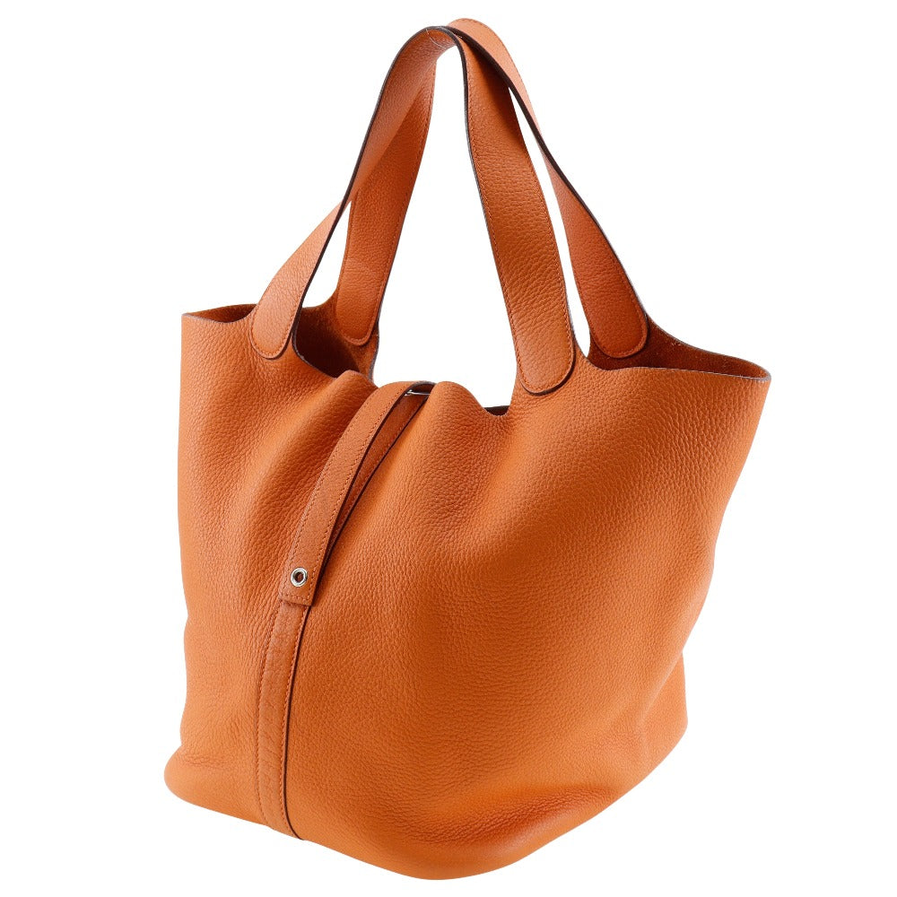 Hermes Handbag Taurillon Clemence Picotan Lock Gm Women Metal Silver Orange Travel Bag