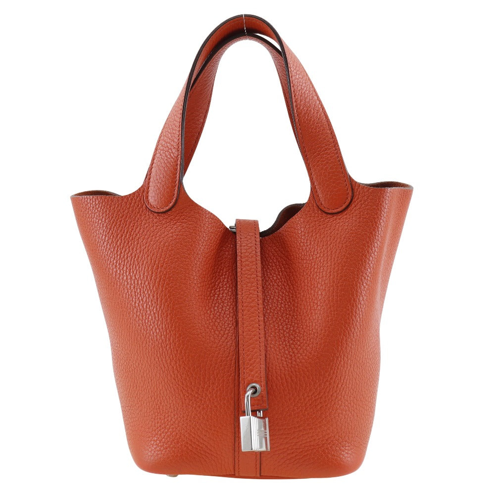 Taurillon Clemence Orange Metal Picotan Lock Pm Silver Travel Bag