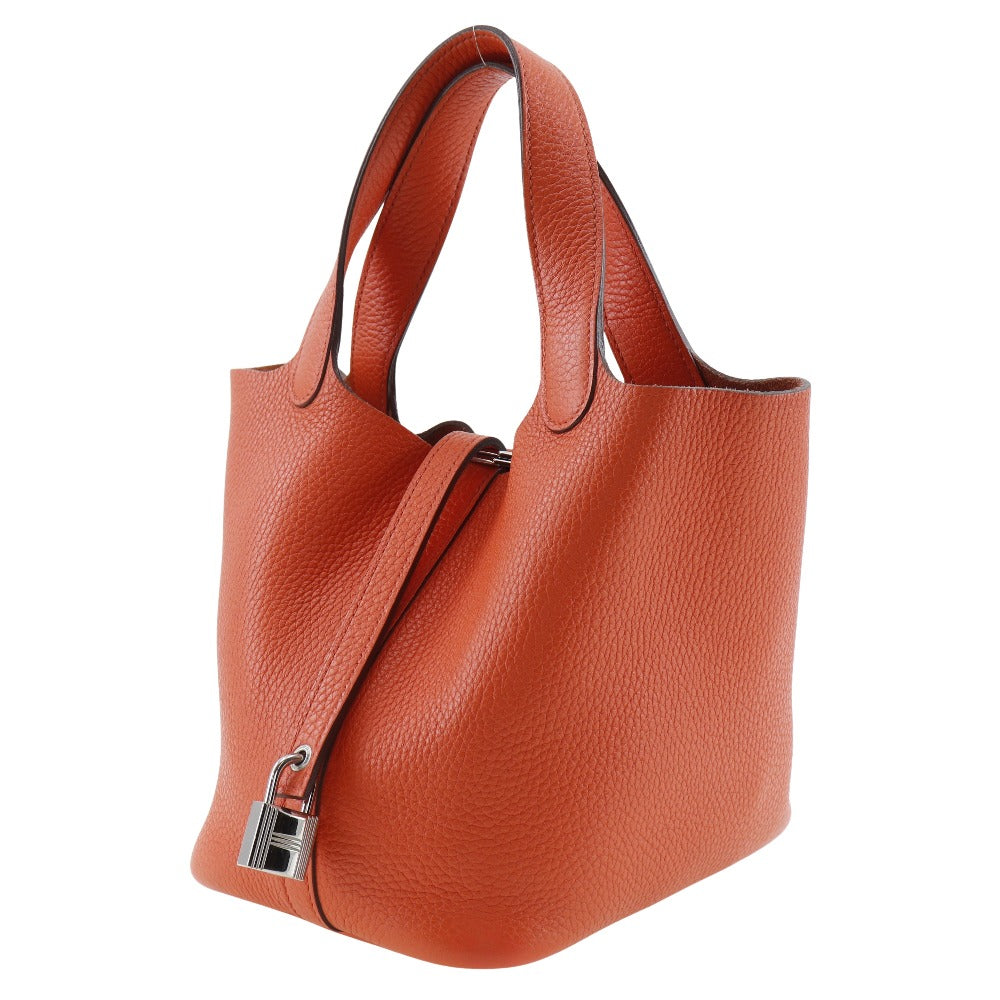 Hermes Handbag Taurillon Clemence Picotan Lock Pm Women Metal Silver Orange Travel Bag