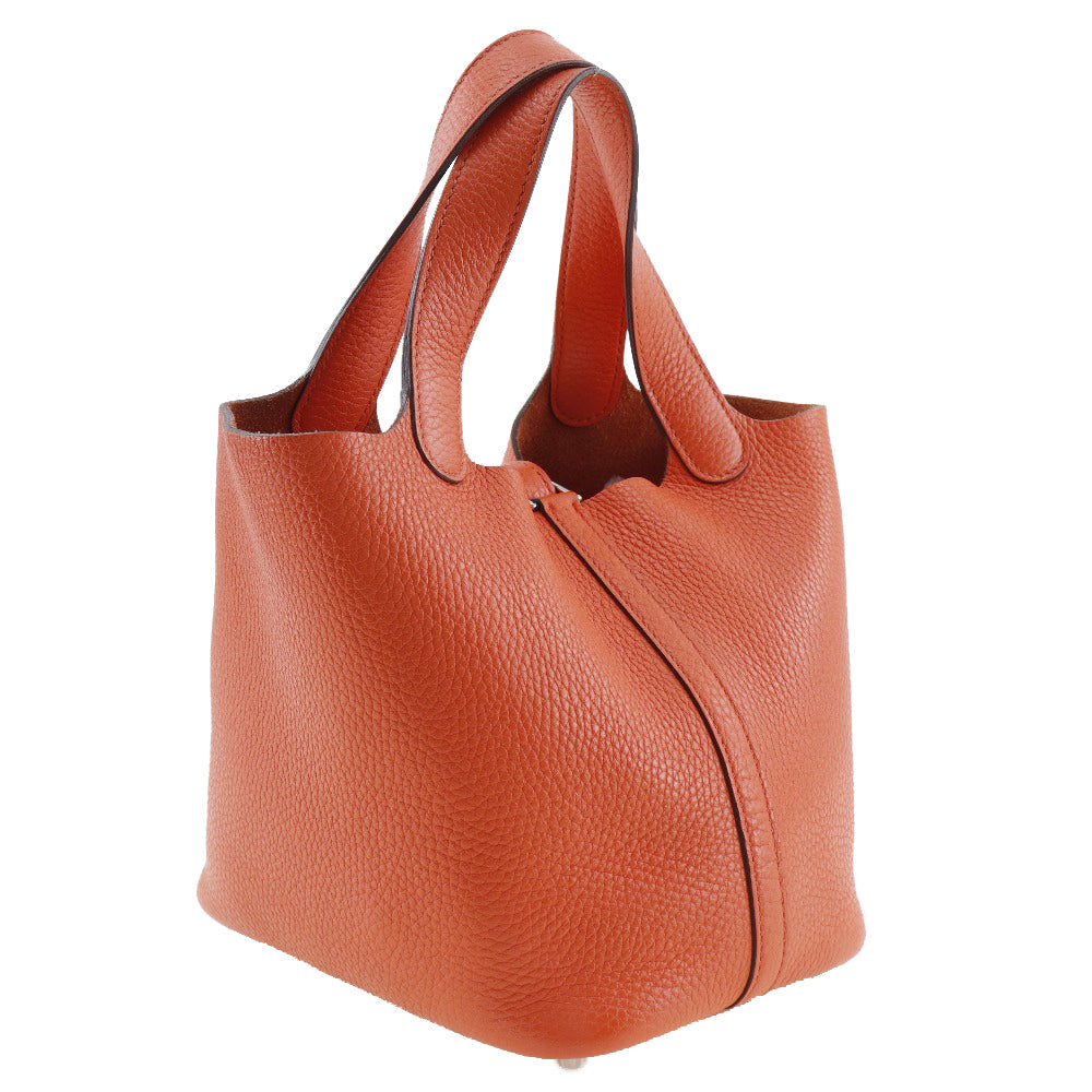 Taurillon Clemence Orange Metal Picotan Lock Pm Silver Travel Bag