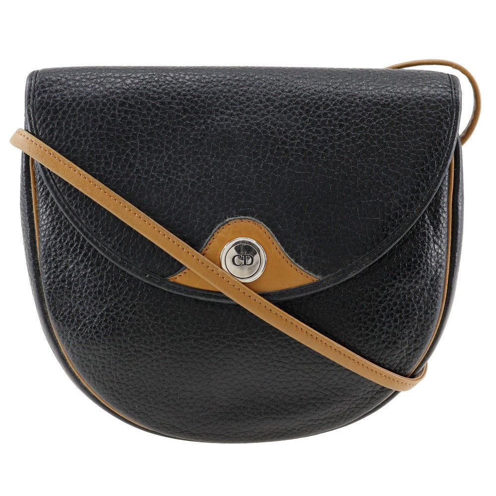 Dior Christian Shoulder Bag Calfskin Pochette Cd Women Black Logo