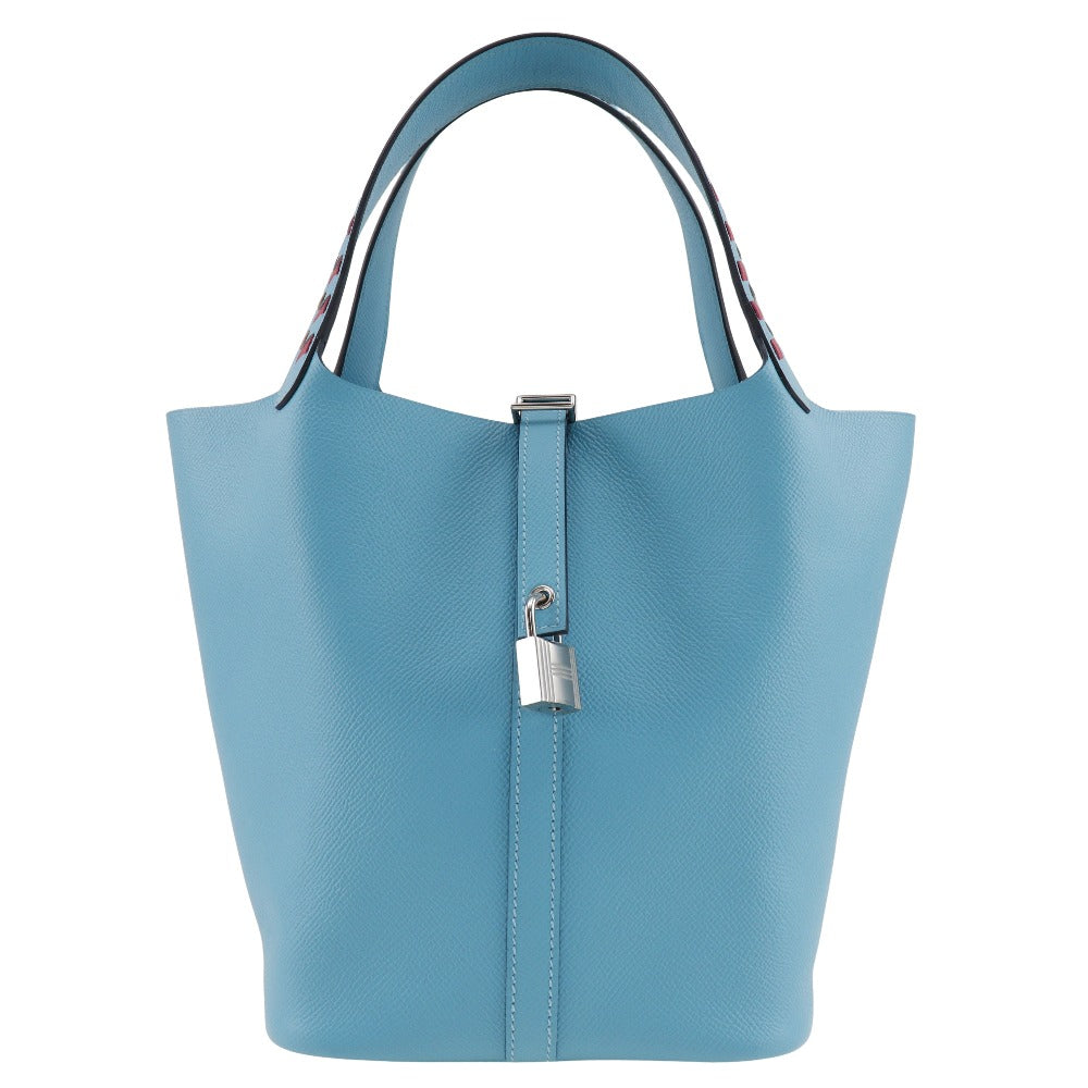 Hermes Handbag Epsom Light Tresage Pico Lock Mm Women Blue Tan Travel Bag