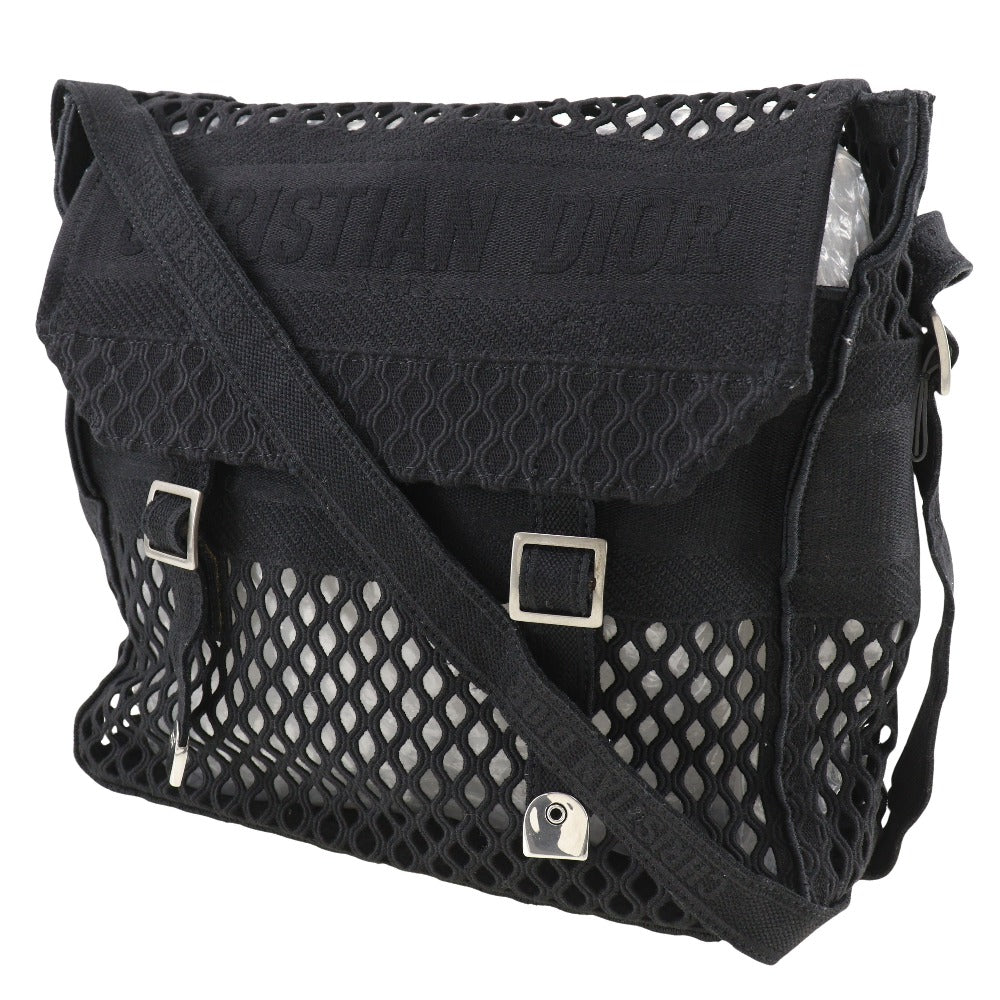 Dior Christian Shoulder Bag Mesh Messenger Women Canvas Black