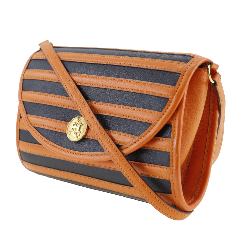 Hermes Shoulder Bag Women Leather Black Orange